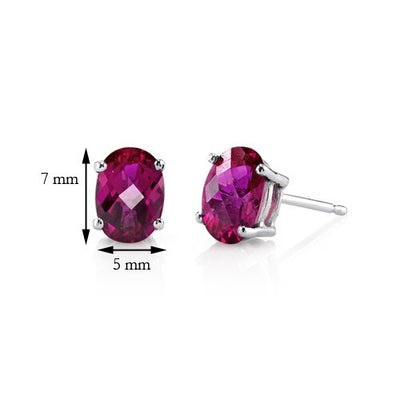 Ruby Stud Earrings 14 Karat White Gold Oval Shape 2 Carats