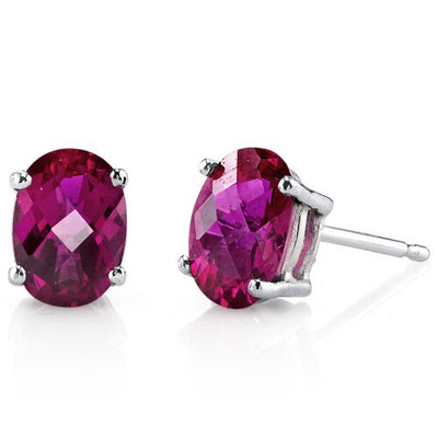 Ruby Stud Earrings 14 Karat White Gold Oval Shape 2 Carats