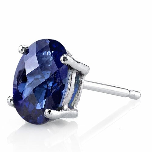 Blue Sapphire Stud Earrings 14 Karat White Gold Oval 2 Carats