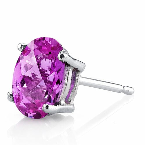 Pink Sapphire Stud Earrings 14 Karat White Gold Oval 2 Carats