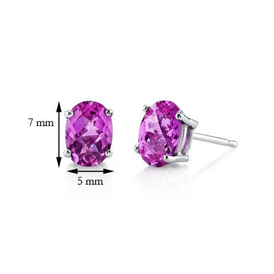 Pink Sapphire Stud Earrings 14 Karat White Gold Oval 2 Carats