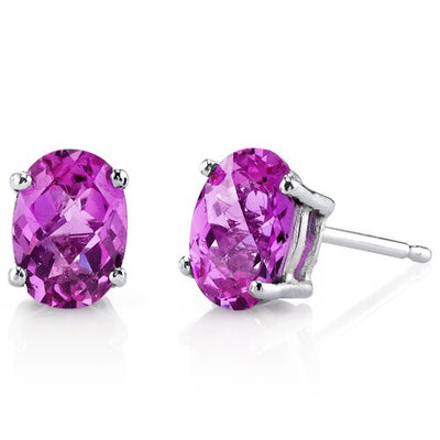 Pink Sapphire Stud Earrings 14 Karat White Gold Oval 2 Carats