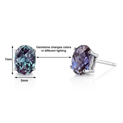 Alexandrite Stud Earrings 14 Kt White Gold Oval Shape 2 Carats