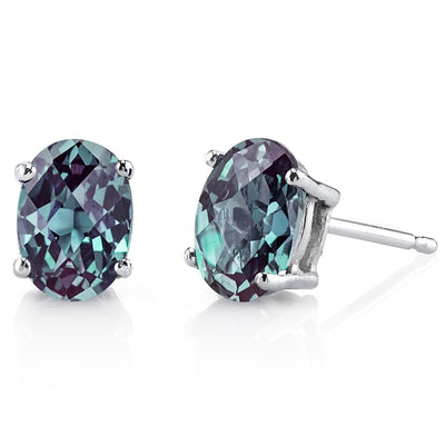 Alexandrite Stud Earrings 14 Kt White Gold Oval Shape 2 Carats