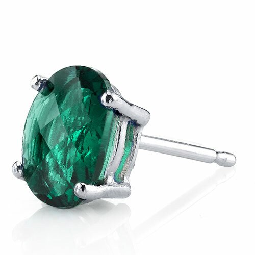 Emerald Stud Earrings 14 Karat White Gold Oval Shape 1.5 Carats