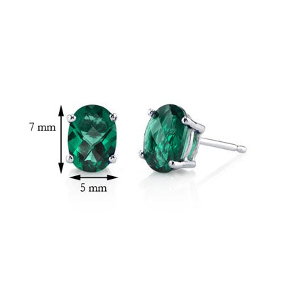 Emerald Stud Earrings 14 Karat White Gold Oval Shape 1.5 Carats