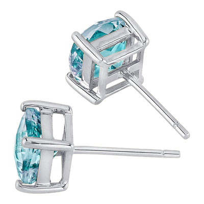 Aquamarine Stud Earrings 14 Karat White Gold Cushion Cut