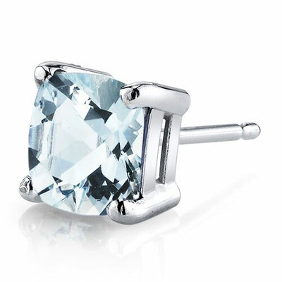 Aquamarine Stud Earrings 14 Karat White Gold Cushion Cut