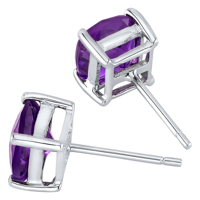 Amethyst Stud Earrings 14K White Gold Cushion Cut 1.5 Carats