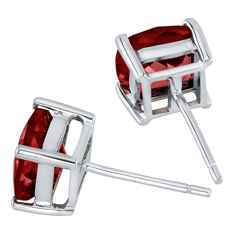 Garnet Stud Earrings 14 Kt White Gold Cushion Cut 2.5 Carats