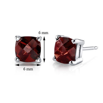 Garnet Stud Earrings 14 Kt White Gold Cushion Cut 2.5 Carats