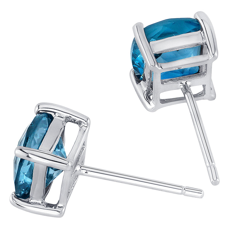 London Blue Topaz Stud Earrings 14 Karat White Gold Cushion Cut