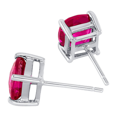 Ruby Stud Earrings 14 Karat White Gold Cushion Cut 2.5 Carats