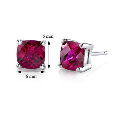 Ruby Stud Earrings 14 Karat White Gold Cushion Cut 2.5 Carats