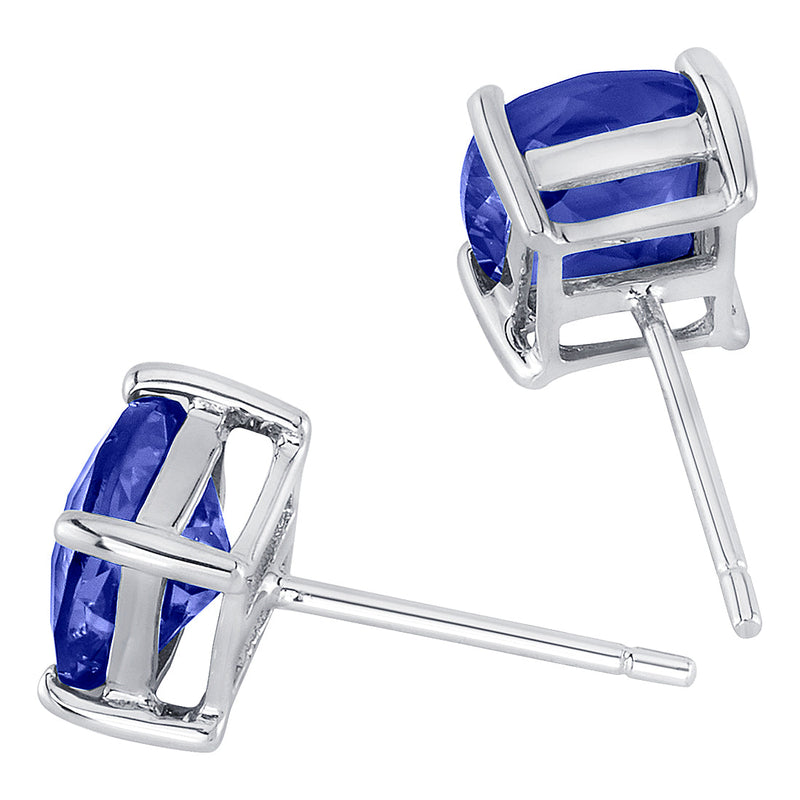 Blue Sapphire Stud Earrings 14 Karat White Gold Cushion Cut