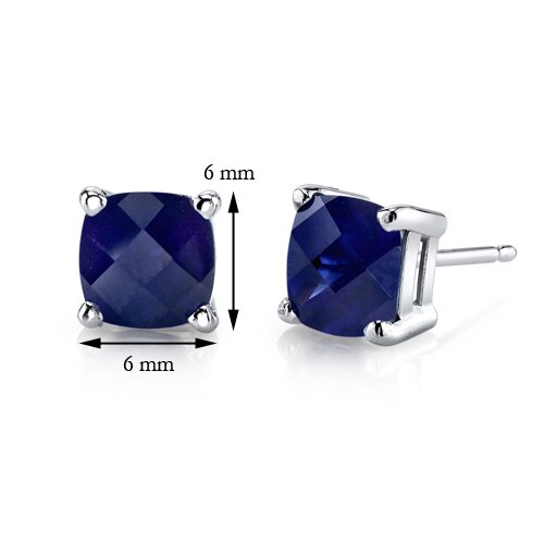 Blue Sapphire Stud Earrings 14 Karat White Gold Cushion Cut