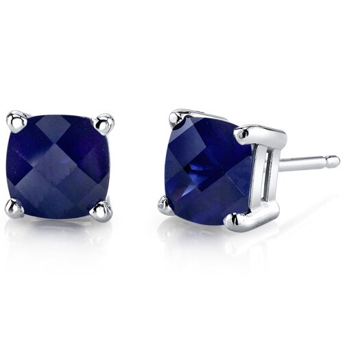 Blue Sapphire Stud Earrings 14 Karat White Gold Cushion Cut