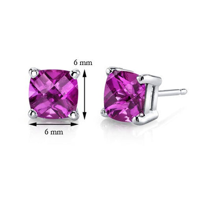 Pink Sapphire Stud Earrings 14 Karat White Gold Cushion Cut