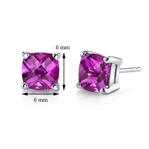 Pink Sapphire Stud Earrings 14 Karat White Gold Cushion Cut