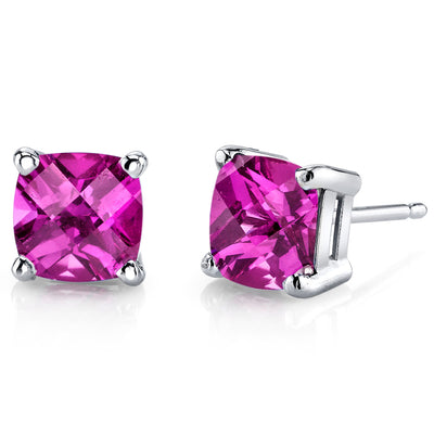 Pink Sapphire Stud Earrings 14 Karat White Gold Cushion Cut