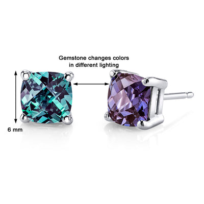 Alexandrite Stud Earrings 14 Karat White Gold Cushion Cut E18648-color change