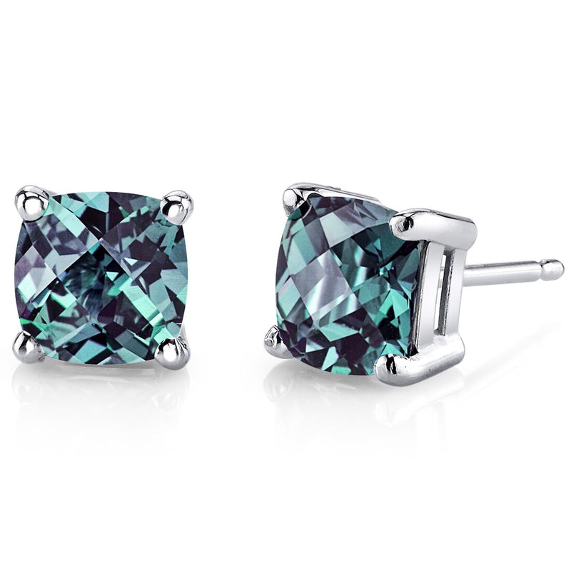 Alexandrite Stud Earrings 14 Karat White Gold Cushion Cut