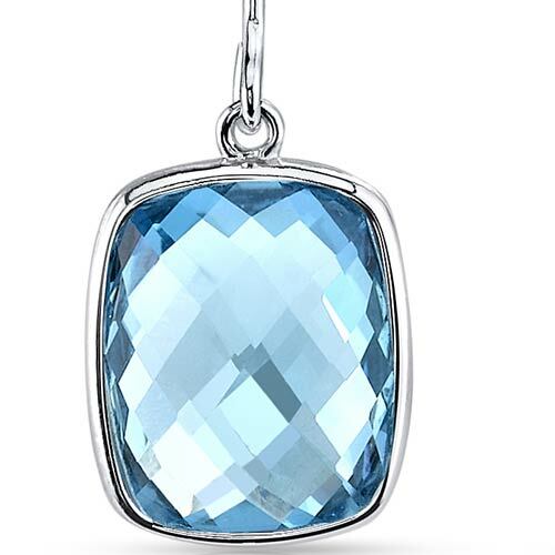 Swiss Blue Topaz Earrings 14 Kt White Gold Cushion 10 Cts