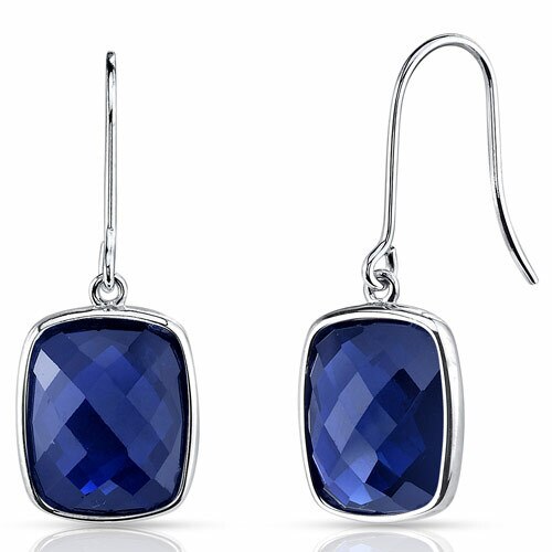 Blue Sapphire Earrings 14 Karat White Gold Cushion Cut 11.5 Cts