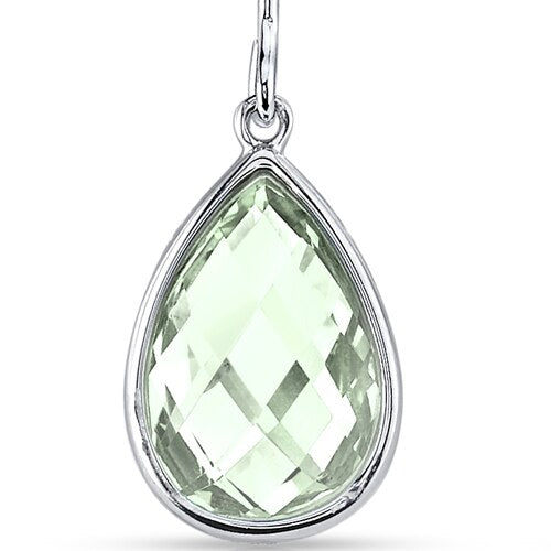 Green Amethyst Earrings 14 Karat White Gold Pear Shape 5 Carats