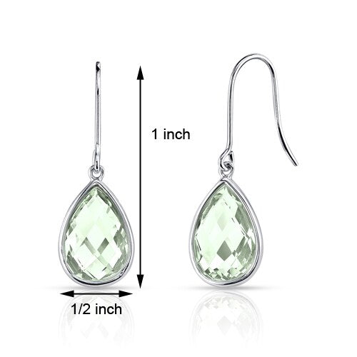 Green Amethyst Earrings 14 Karat White Gold Pear Shape 5 Carats