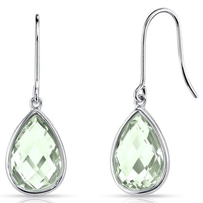 Green Amethyst Earrings 14 Karat White Gold Pear Shape 5 Carats