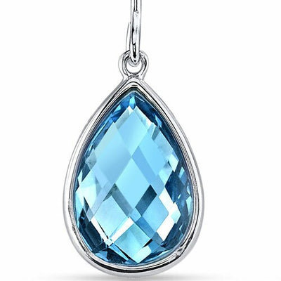 Swiss Blue Topaz Earrings 14 Kt White Gold Pear Shape 7.5 Cts