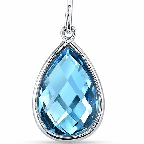 Swiss Blue Topaz Earrings 14 Kt White Gold Pear Shape 7.5 Cts