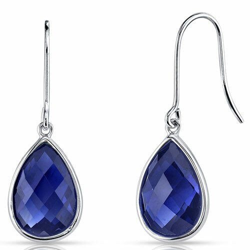 Blue Sapphire Earrings 14 Kt White Gold Pear Shape 8.5 Carats