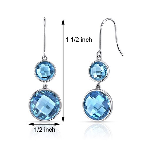 Swiss Blue Topaz Earrings 14 Kt White Gold Round Shape 15.5 Cts