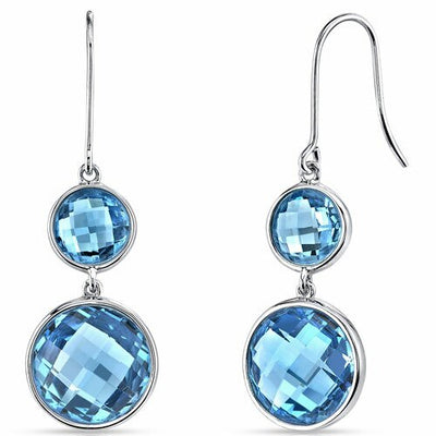 Swiss Blue Topaz Earrings 14 Kt White Gold Round Shape 15.5 Cts