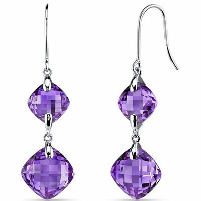 Amethyst Earrings 14 Karat White Gold Cushion Cut 12 Carats