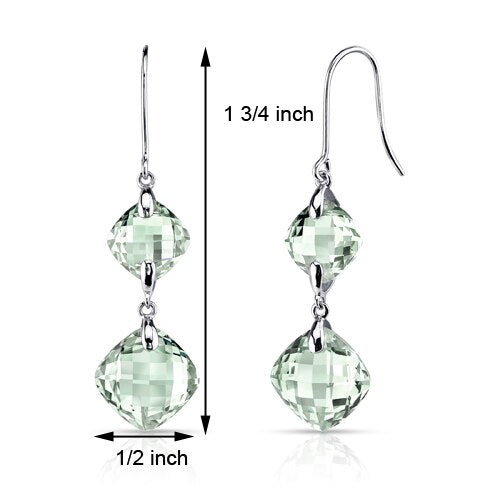 Green Amethyst Earrings 14 Kt White Gold Cushion Cut 11.5 Cts