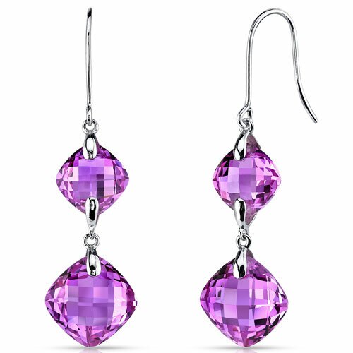 Pink Sapphire Earrings 14 Kt White Gold Cushion Cut 18 Carats