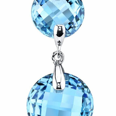 Swiss Blue Topaz Earrings 14 Kt White Gold Round Shape 14.5 Cts