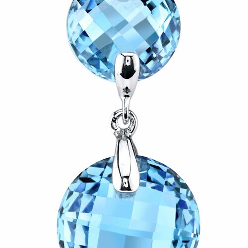 Swiss Blue Topaz Earrings 14 Kt White Gold Round Shape 14.5 Cts