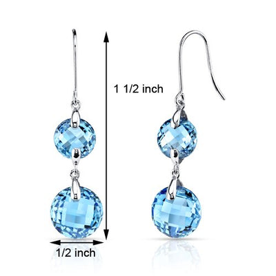 Swiss Blue Topaz Earrings 14 Kt White Gold Round Shape 14.5 Cts