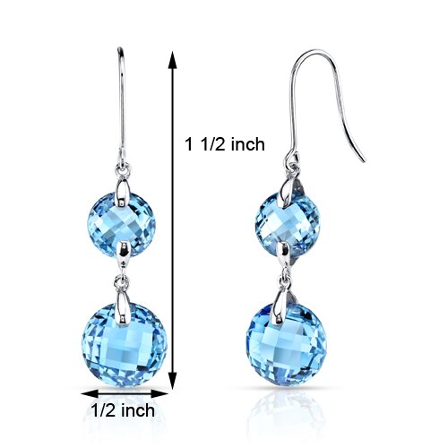 Swiss Blue Topaz Earrings 14 Kt White Gold Round Shape 14.5 Cts