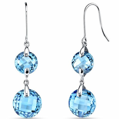 Swiss Blue Topaz Earrings 14 Kt White Gold Round Shape 14.5 Cts