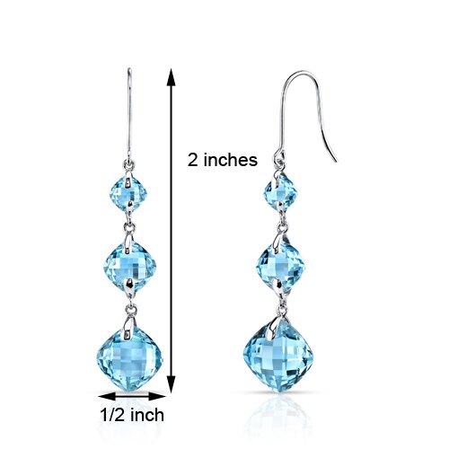 Swiss Blue Topaz Earrings 14 Kt White Gold Cushion Cut 11.75 Ct