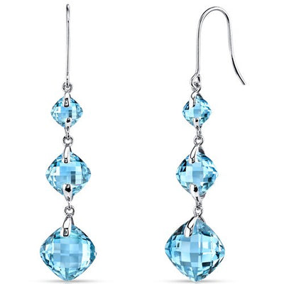 Swiss Blue Topaz Earrings 14 Kt White Gold Cushion Cut 11.75 Ct