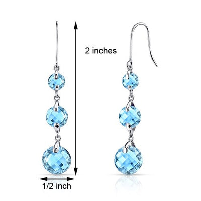 Swiss Blue Topaz Earrings 14 Kt White Gold Round Shape 11 Cts