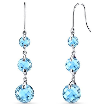 Swiss Blue Topaz Earrings 14 Kt White Gold Round Shape 11 Cts