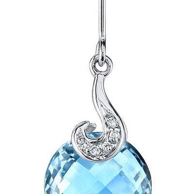 Swiss Blue Topaz Earrings 14 Kt White Gold Round Shape 9.25 Cts