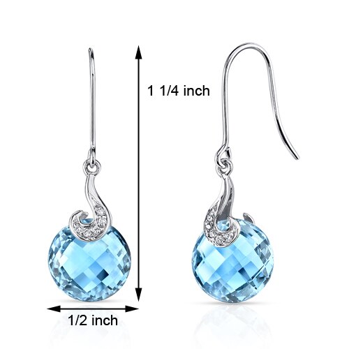 Swiss Blue Topaz Earrings 14 Kt White Gold Round Shape 9.25 Cts